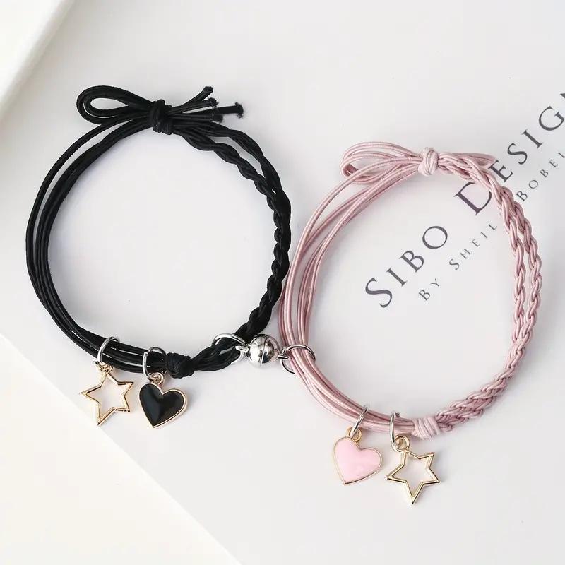 Cartoon Heart and Rabbit Butterfly Bracelet with Attracting Magnets for Women and Couples