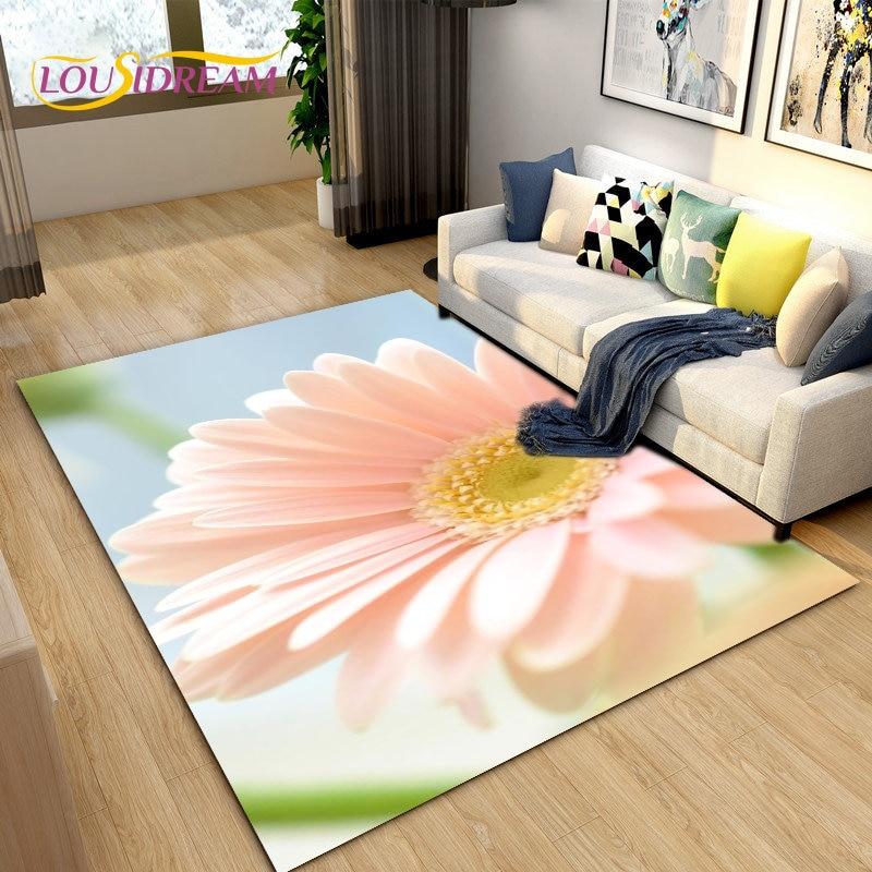 3D Daisy Flower Pattern Area Rug,Carpet Rug for Living Room Bedroom Sofa Doormat Kitchen Decoration,Kids Play Non-slip Floor Mat
