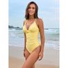 Traje de baño amarillo sexy para mujer 2025, escote en V profundo, adelgazante, plisado, control de abdomen, traje de baño de una pieza, traje de baño de playa, monokini de vacaciones