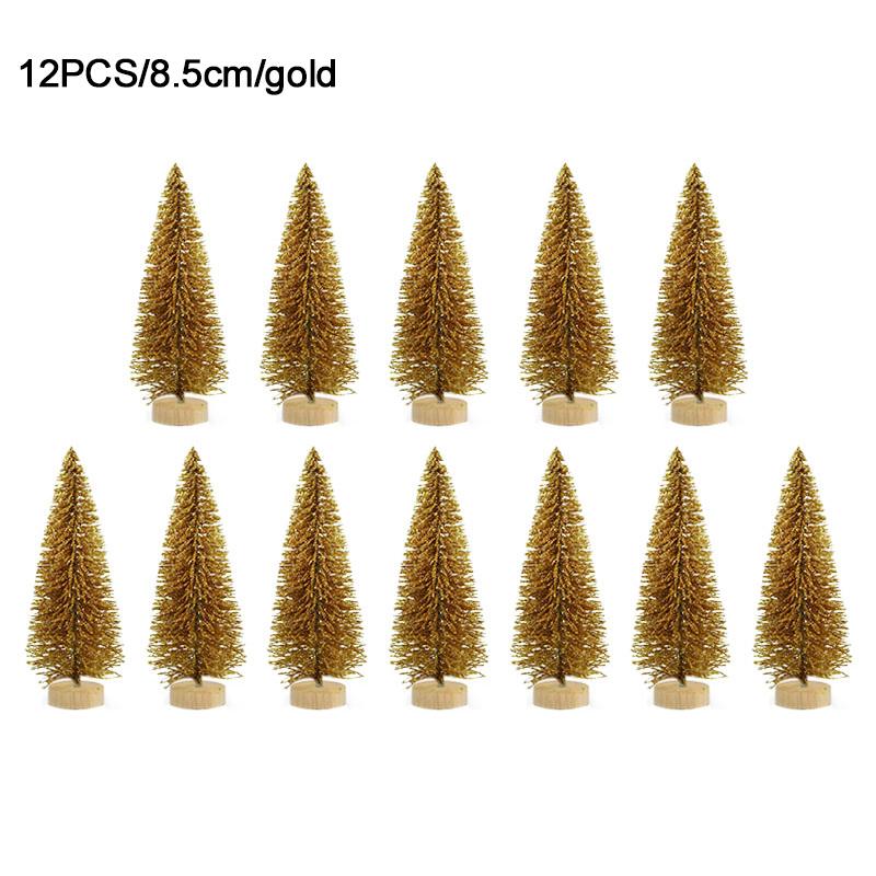 12pcs Mini Christmas Tree Pine Tree DIY Christmas Decorations For Home Table Navidad Xmas Ornaments New Year Decor Kids Gift