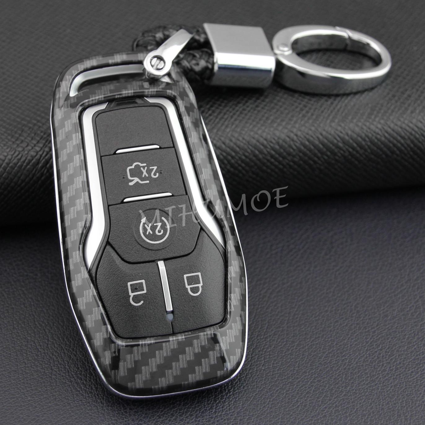 

For Ford Lincoln Carbon Fiber Car Key Fob Cover Chain Case Fusion Explorer Mustang Edge F-150 Mondeo MKC MKX MKZ Accessories