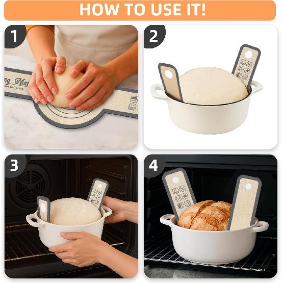 Silicone Bread Sling for Dutch Oven Baking, 2 PCS Easy Clean and Reble Sourdough Silicone Baking Mat with Long Handles, Non Stick, Easy to Transfer