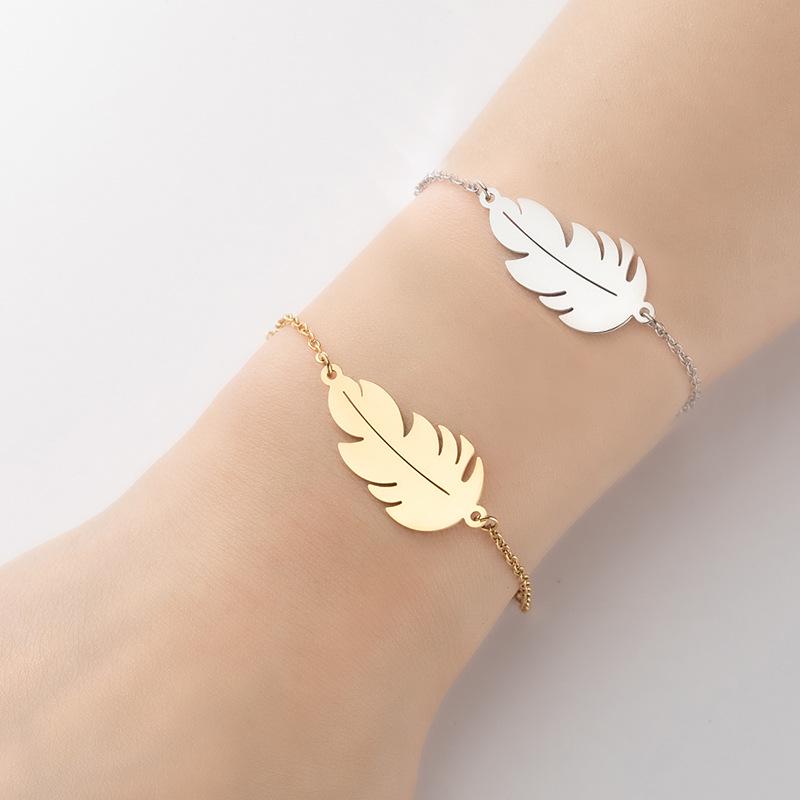 Korean Style Feather Pendant Bracelet for Women - Fashion Hip Hop Leaf Design