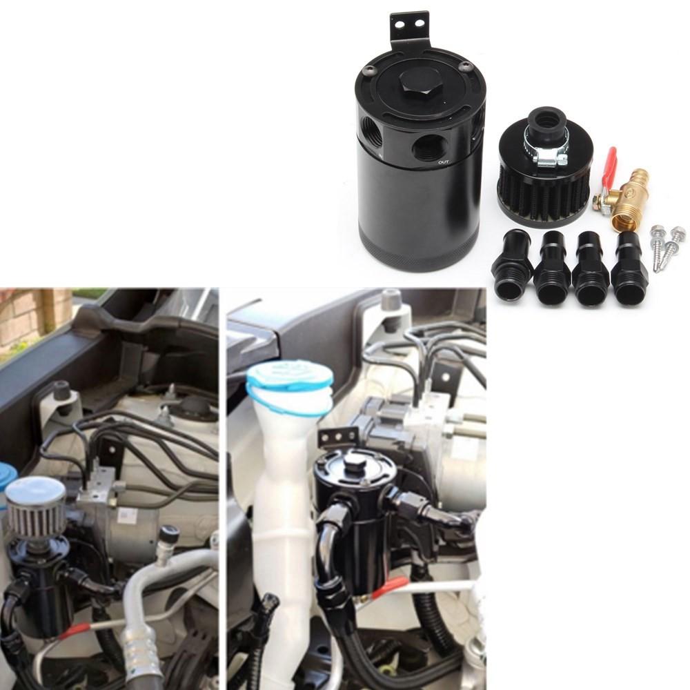 Universal Car 3-Port Oil Catch Can Tank Separator 1 Outlet 2 Inlet With Breathing Filter And Oil Drain Valve Filter Kit Black