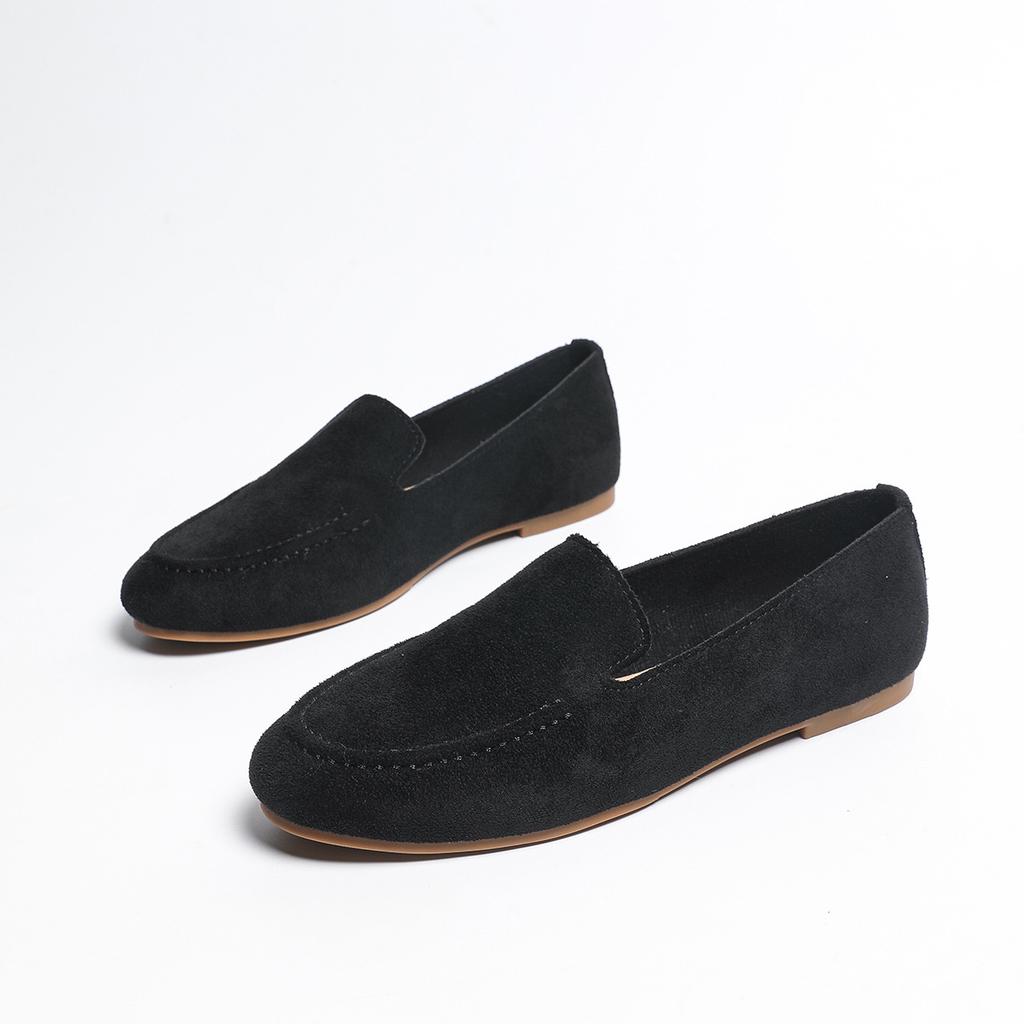 22 Round Head Covered with Ancient Suede, Comfortable and Elegant Temperament, Low-heeled Small Leather Shoes