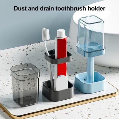 Toothbrush Stand with Cup Dustproof Adjustable Height 3 Slots Electric Toothbrush Toothpaste