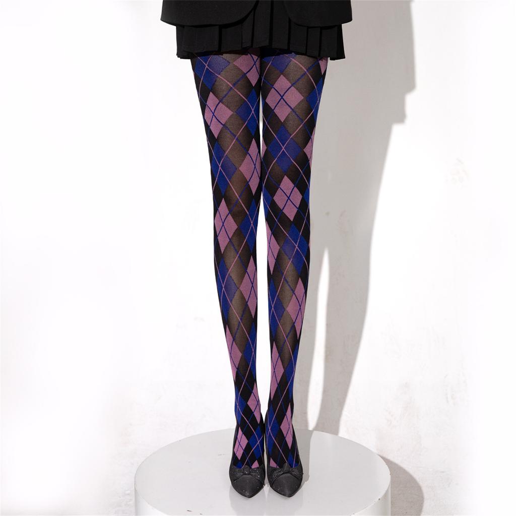 Checkered Argyle Plaids Pattern Pantyhose for Women Reinforced Toe Everyday Use Soft Nylon Opaque Tights Stockings