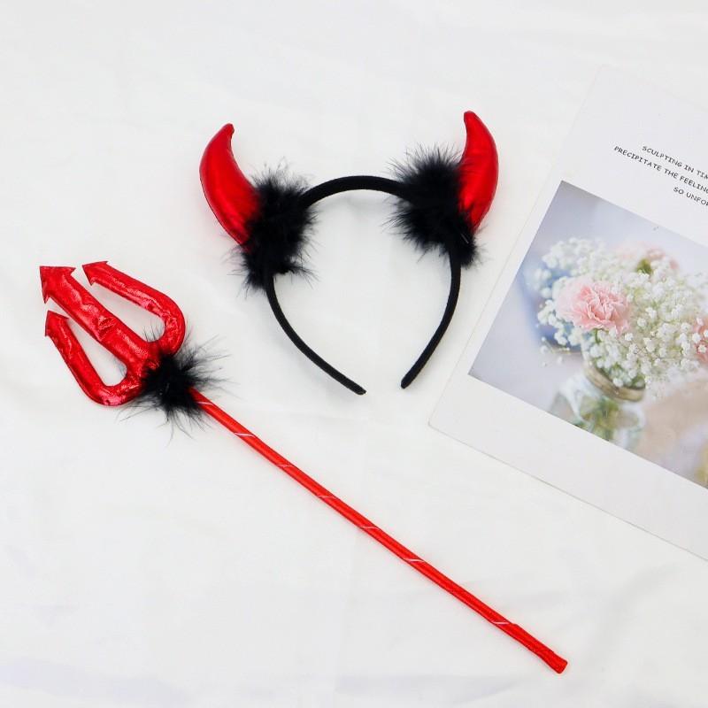 Princess Halloween Lace Devil Costume Headband With Horns For Cosplay And Party