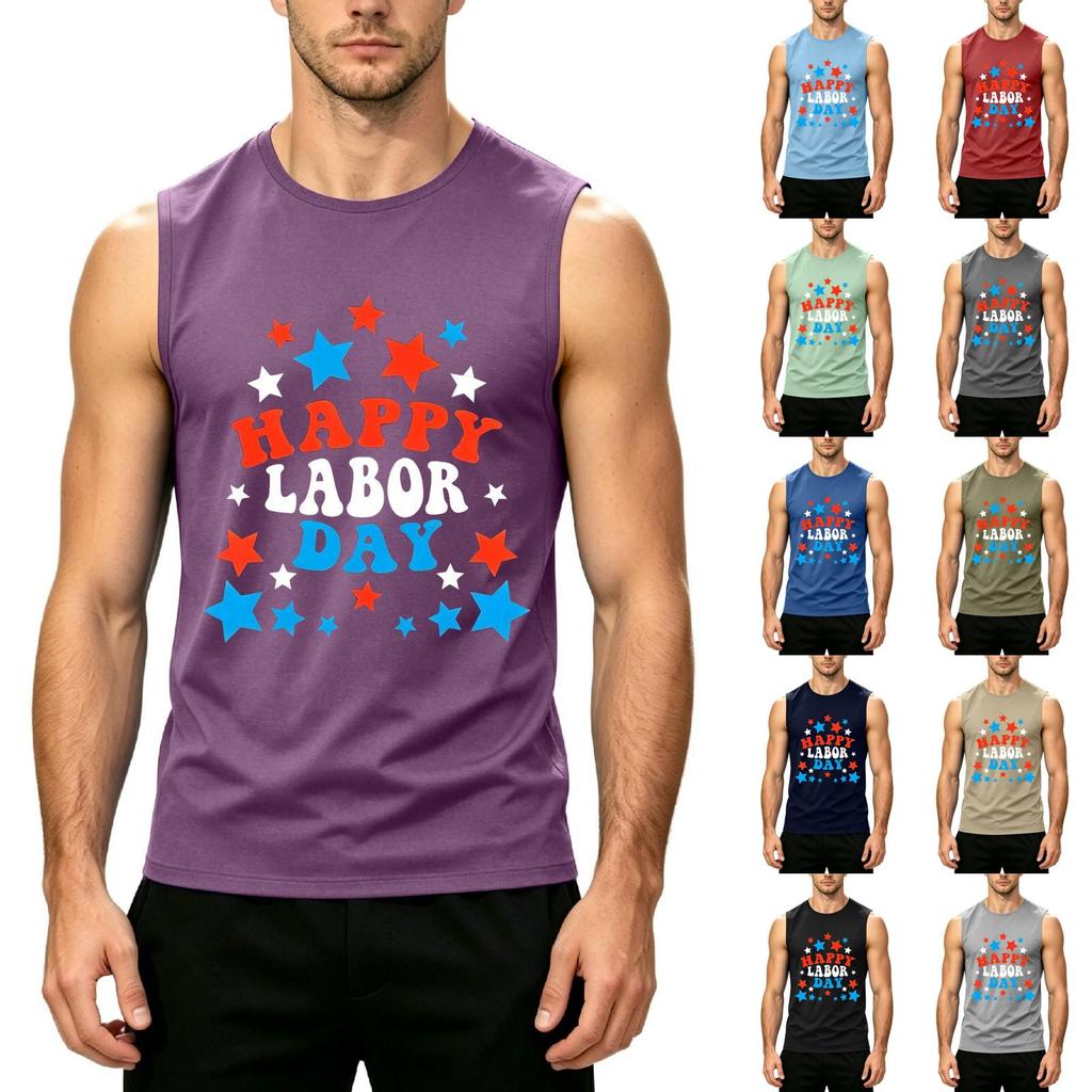 Men Sleeveless Tank Top Casual Muscle Shirt Crew Neck Printed Graphic Tee for Summer Outdoor Activities