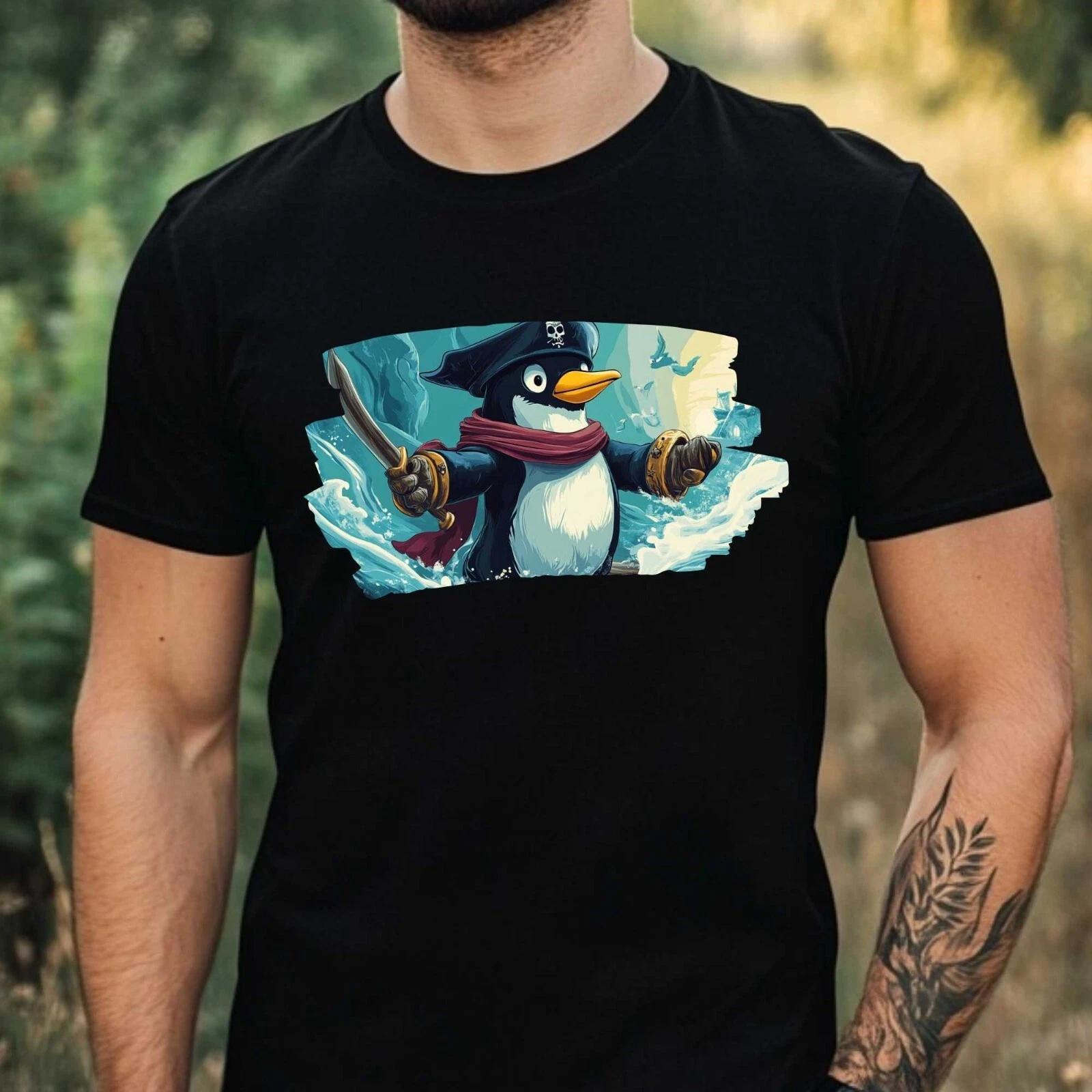 T-Shirt Herren Piraten Pinguin Motiv Baumwolle Größe XS bis 5XL M