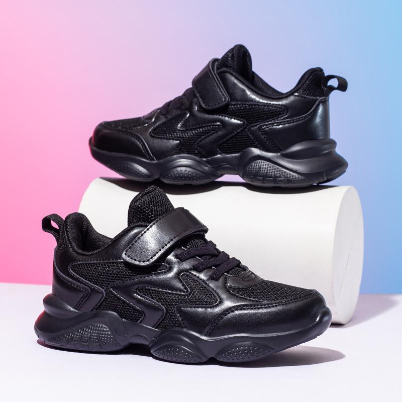 Foreign Trade Children's Small Black Shoes 2025 New Four-season Mesh Breathable Leather Waterproof Children's Dad Shoes