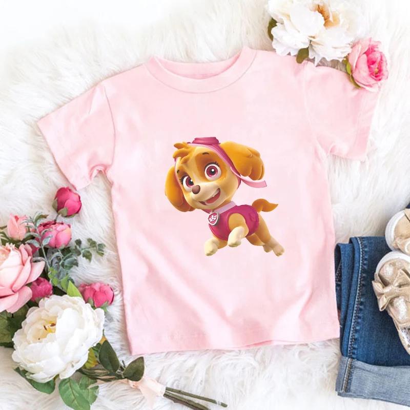Summer Children's Korean-style Clothes, Baby Casual T-shirt, Cute Birthday Gift Paw Patrol, Pink Cartoon Skye Short-sleeve Top