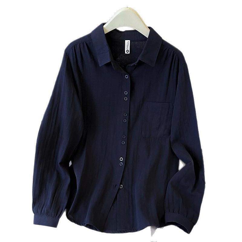 Chemise à manches longues en fil de coton double épaisseur printemps et été nouvelle littéraire et décontractée respirante ample simple polyvalente chemise veste