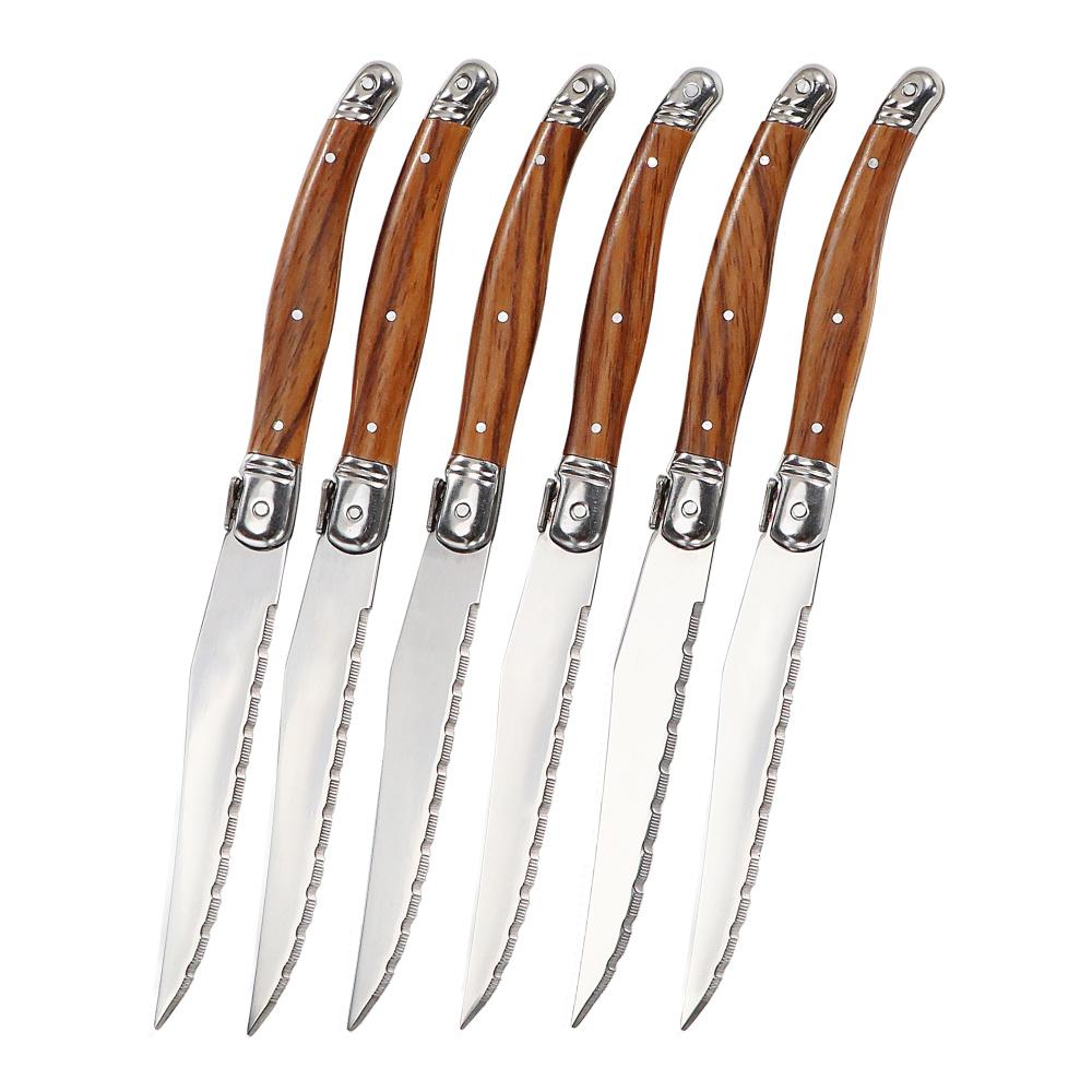 

Пластиковая ручка с текстурой дерева Столовые ножи Лайоль Вилки Западная столовая посуда Набор ножей и вилок для еды Столовые приборы из нержавеющей стали 6 шт.