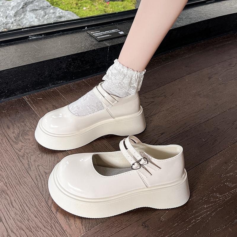 Japanische klobige Schuhe Retro Französischer dicker Absatz Damen Mary Jane Schuhe Frühling Neuer Stil Slip-On Runde Spitze Gummisohle Lolita Schuhe