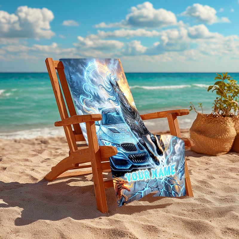 1PC Custom Name "Fantasy Horse Car Artwork" Beach Towel Highly Absorbent And Sand-Resistant Towel for Swimming, Pool, Yoga, And Travel Lightweight