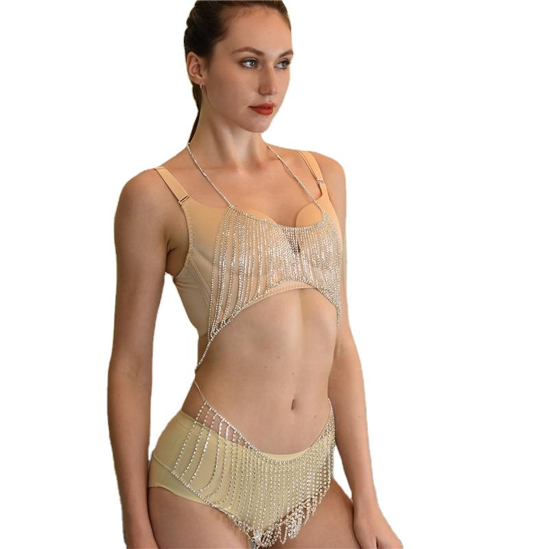 2022 New Rhinestone Tops Body Chains and Belly Belt Chain Sets Lingerie Sexy Tassel Chain Set Body Jewelry for Women