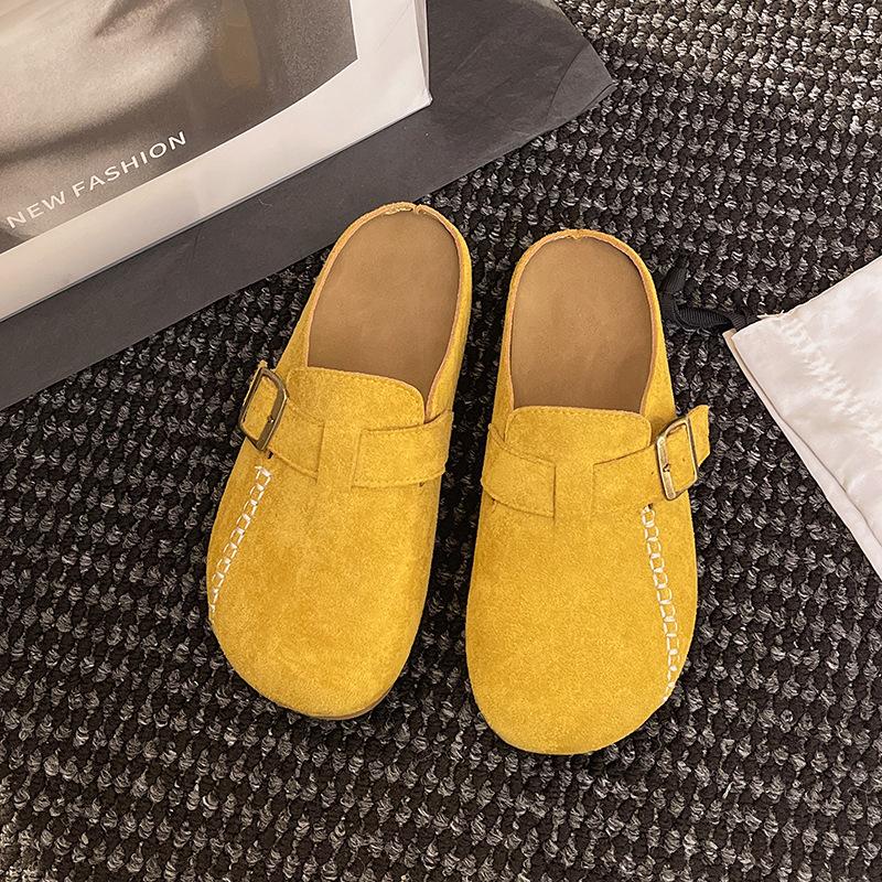 

Ретро матовый замшевый внутренний увеличитель высоты полупакет женские 2025 весна новая верхняя одежда повседневная мода полушлепанцы 40