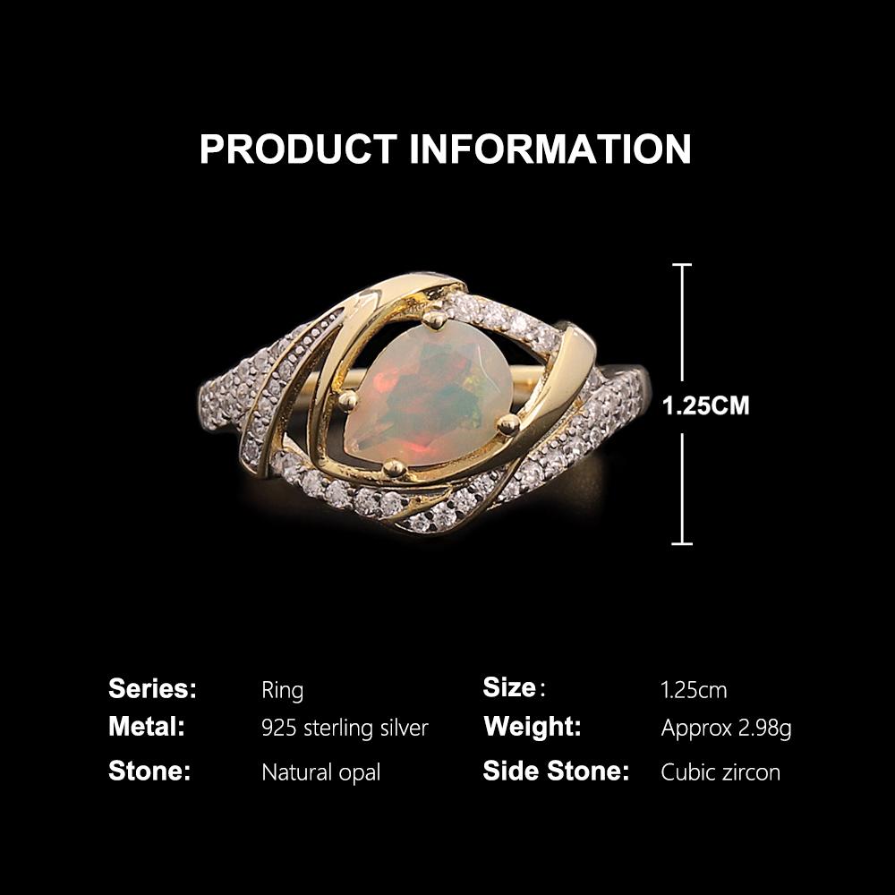 Light luxury 925 sterling silver women's jewelry set natural opal pear 6*8mm gemstones earrings ring for Birthday Banquet wear