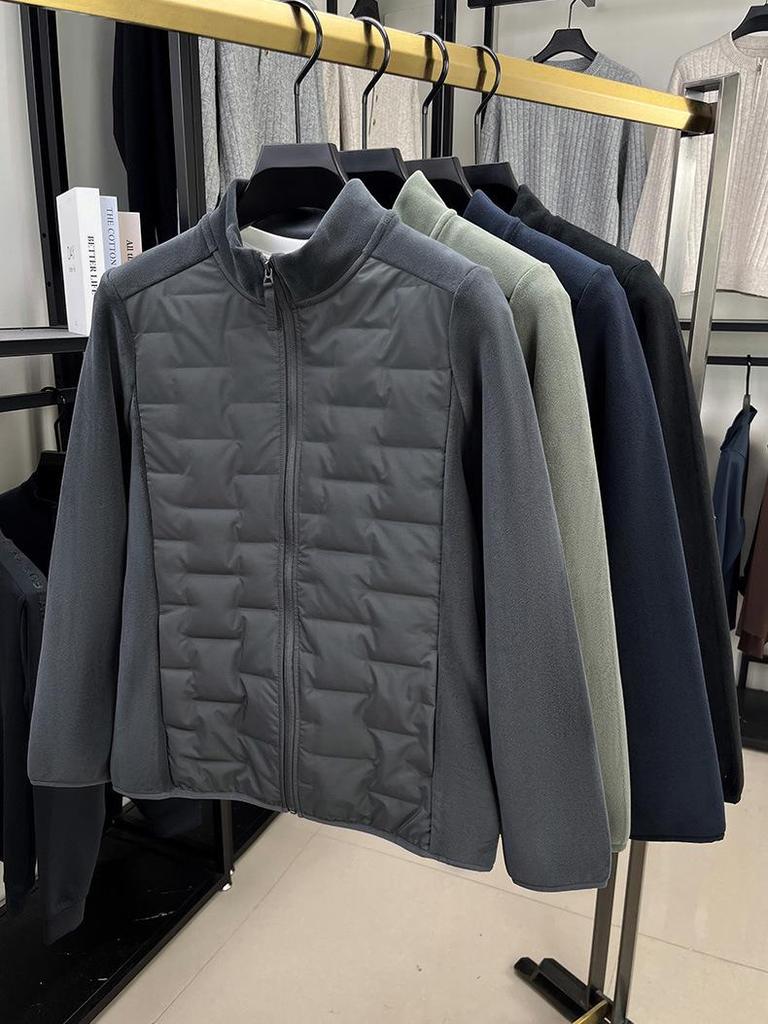 Men's Lightweight Winter Duck Down Jacket with Stand Collar and Warm Fleece