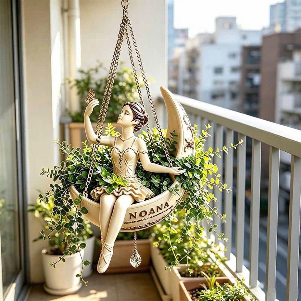 Resin Ballet Dancer Hanging Planter Fairy Hanging Plant Basket Home Balcony