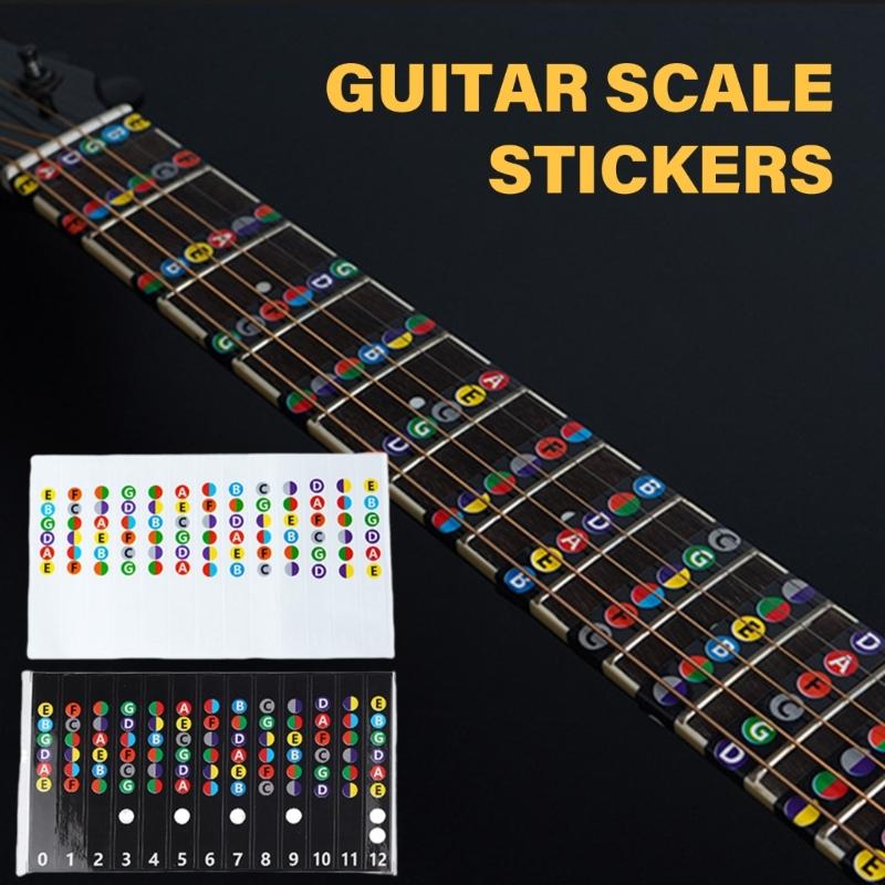 1 Sheet Guitar Fretboard Stickers, Guitar Learning Tools, Color Coded Guitar Note Stickers for Acoustic Electric Guitar
