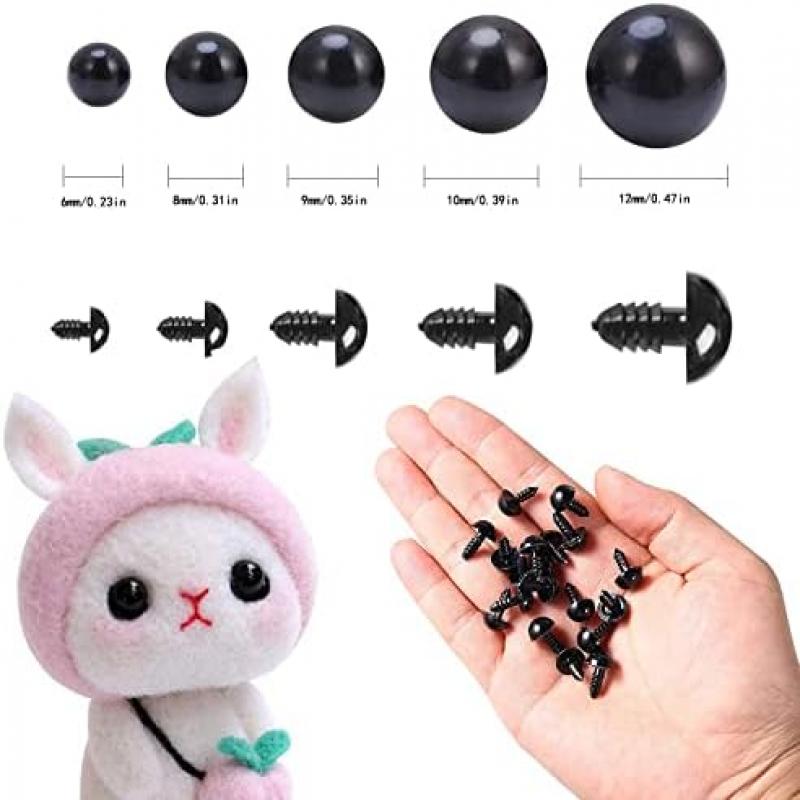 100 Pcs Safety Eyes for Crochet Toys, Plastic Button Eyes with Washers for Amigurumi, Plush Toys, Teddy Bear Crafting (6-12mm Assorted Sizes)