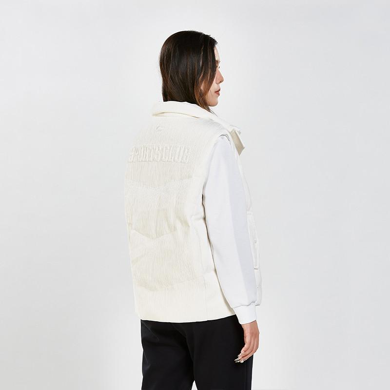 Li Ning Sports Trend Series Fashion Casual Stand Collar Solid Color Loose Vest Women Vests Off-White AMRU034-1