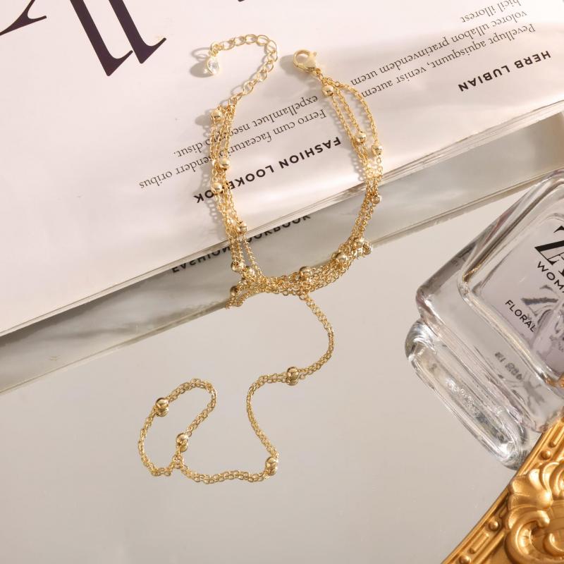 Simplicity Multi-Layer Metal Beades Bracelet for Women Trend Gold Silver Color Bracelet Connect Finger Ring Jewelry Accessories
