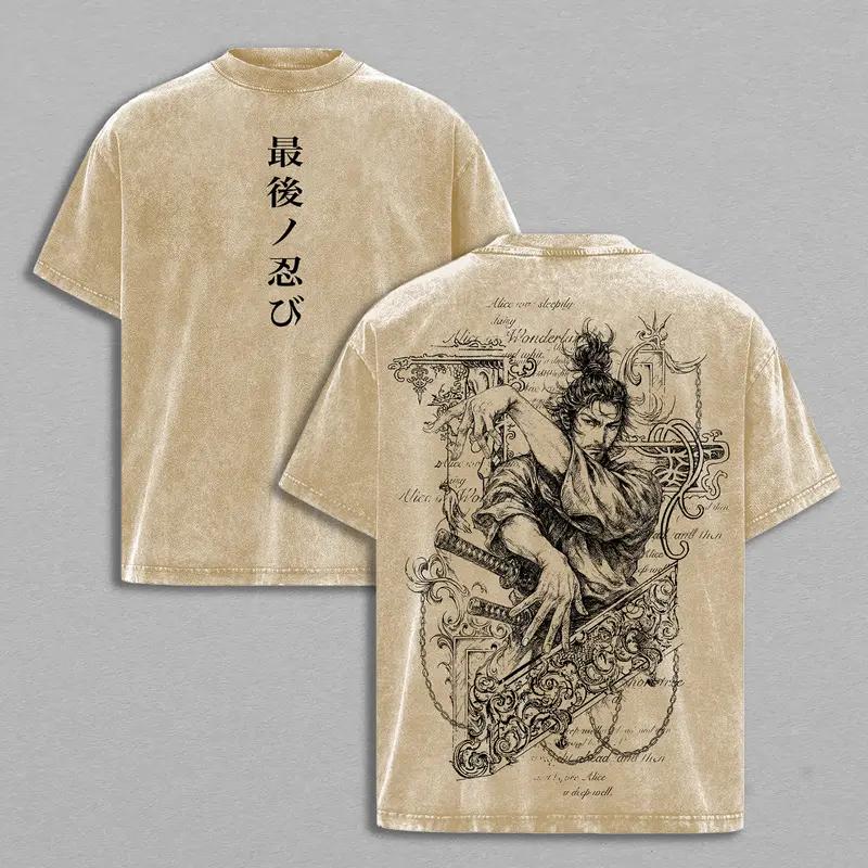 Vagabond Miyamoto Musashi Printed Tee Men Women Washed Cotton T-shirts Manga Vintage T Shirt Harajuku Male Short Sleeve Tshirt