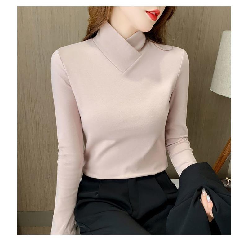 Winter Half-high Collar Thickened Double-sided German Velvet Warm Slimming Korean Style Long-sleeved Base Layer