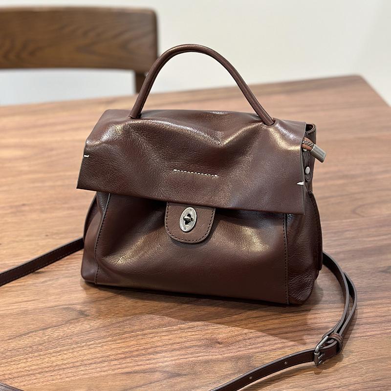 Johnature Handmade Retro Genuine Leather Women's Bag Versatile Soft Cowhide Solid Color Shoulder Crossbody Bags