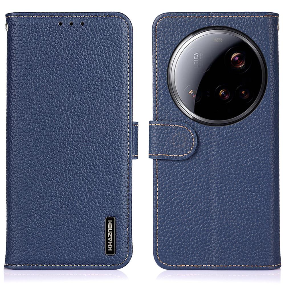 

KHAZNEH For Xiaomi 15 Ultra Case Genuine Cow Leather Flip Phone Cover Blue