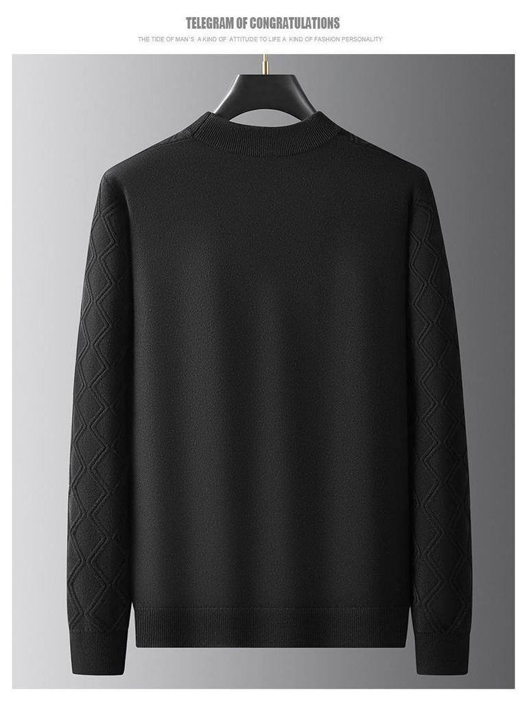 2025 Autumn Plus Size Men's Knitwear: Trendy Casual Round Neck Solid Color Long Sleeve Sweater