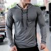 Men Sport Top Drawstring Hooded Long Sleeve Slim Fit Soft Breathable High Elasticity Quick Dry Hollow Mesh Jogging Training Summer Spring Sweatshirt