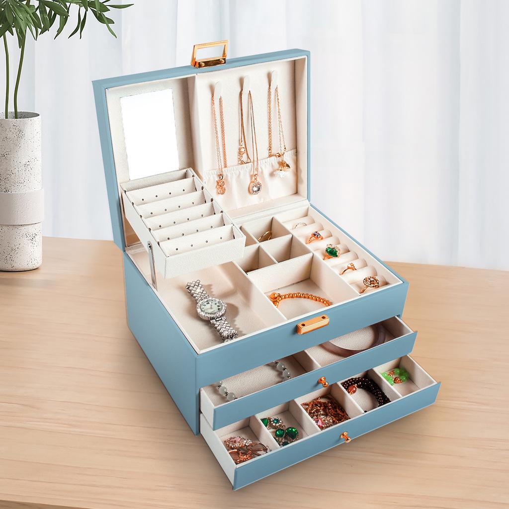 Elegant Three-Layer Leather Jewelry Box - Necklace, Earrings & Accessories Storage