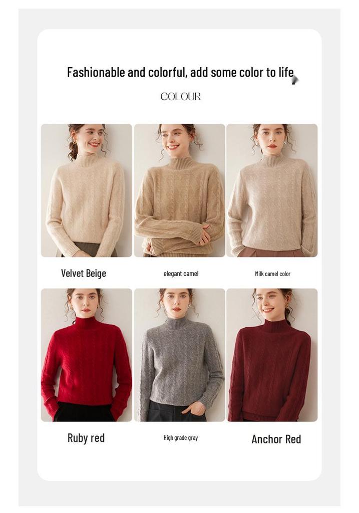 Women's Winter Cashmere Knit: Half-High Collar, Thickened, Loose Fit Sweater