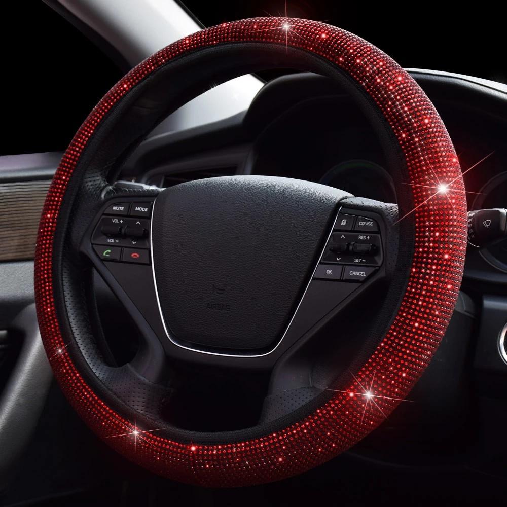 Coprivolante universale antiscivolo traspirante da 38 cm con strass scintillanti per donna ragazza con diamanti in cristallo scintillante per auto SUV