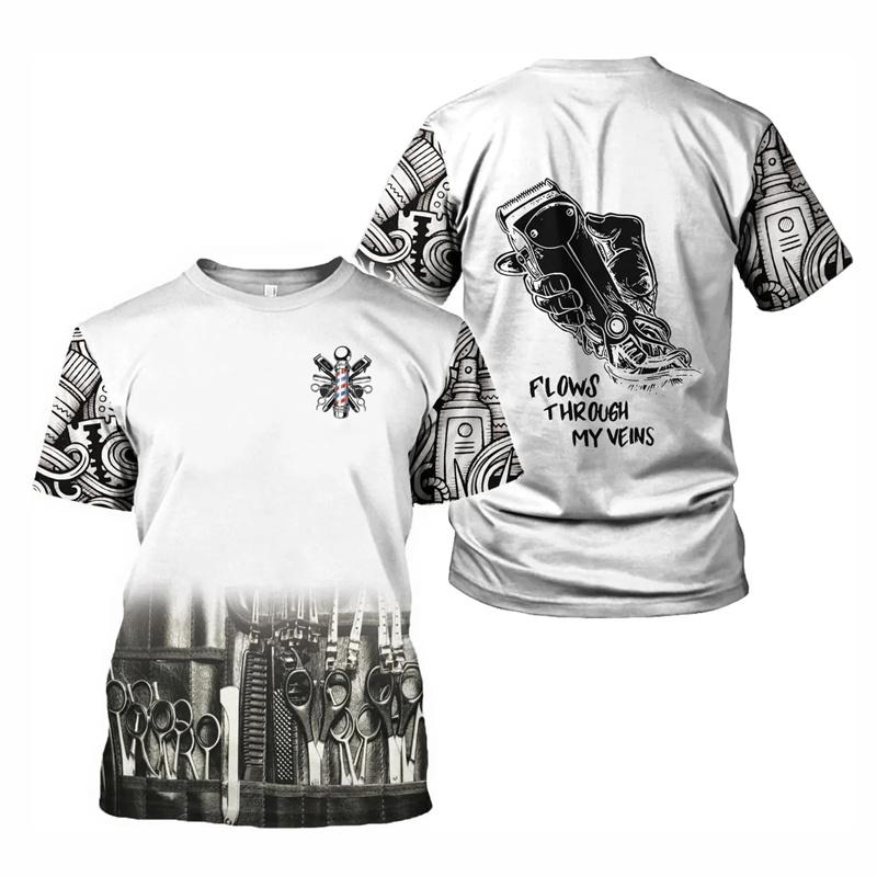 

Футболка для парикмахерской для мужчин, графическая футболка парикмахера с 3D-принтом, с короткими рукавами, рабочая одежда, топы, летние футболки оверсайз 3XL