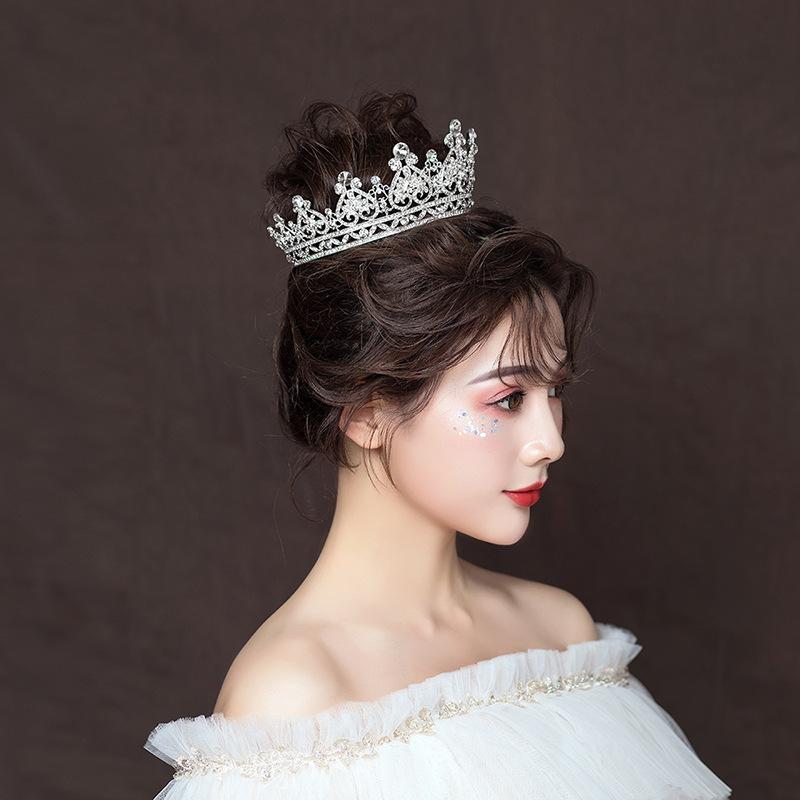 High-end Bridal Crown Alloy Rhinestone Round Crown Tiara Wedding Dress Accessories Jewelry