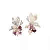 Niche Design Butterfly Purple Crystal Zirconia Pearl Strand Earrings - Symmetrical and Exquisite Women's Studs