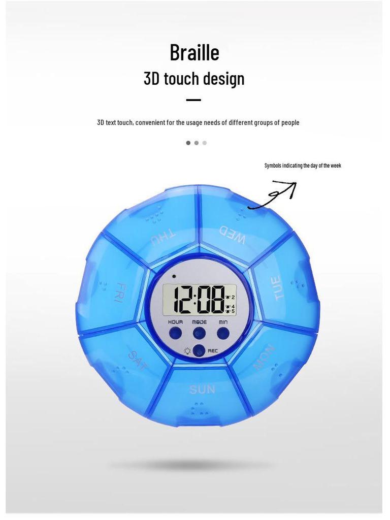 Electronic Timed Pill Box with Pre-recorded Alarm Reminder for Medication