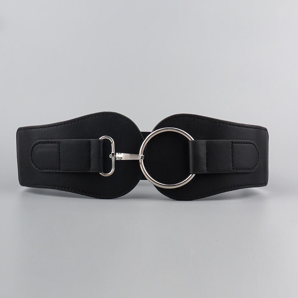 Wide Width PU Leather Belt PU Leather Elastic Belt Elegant Wide Waist Belt Blouse Shirt Black