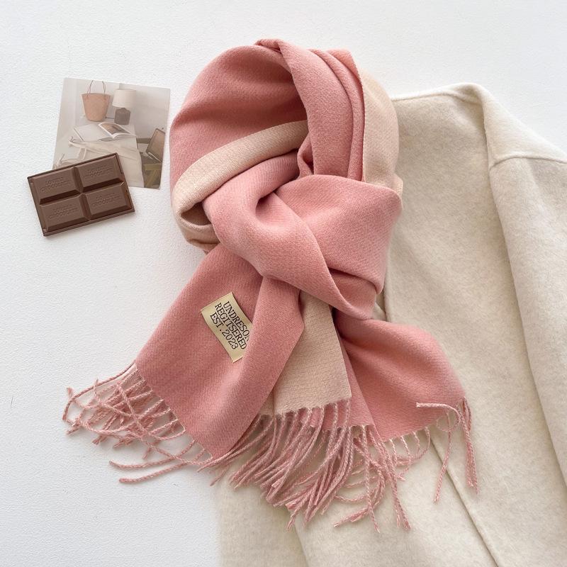 

Women s Double Sided Solid Color Faux Cashmere Scarf Winter Korean Style Thickened Warm Scarf Student Couple Neck Wrap Shawl One Size