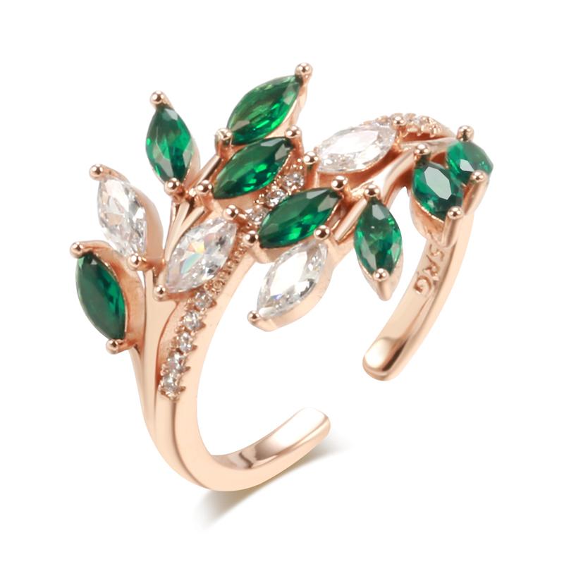 Luxury Full Paved Blue Purple Green Natural Zircon Open Rings For Women  Rose Gold Color Hollow Flower Vintage Jewelry