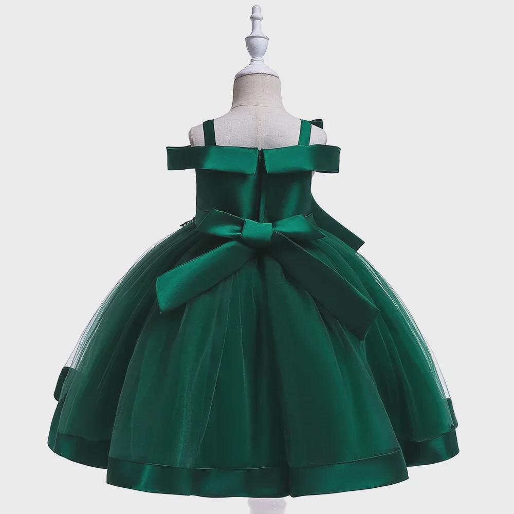 Beaded One-Shoulder Satin Mesh Flower Girl Dress