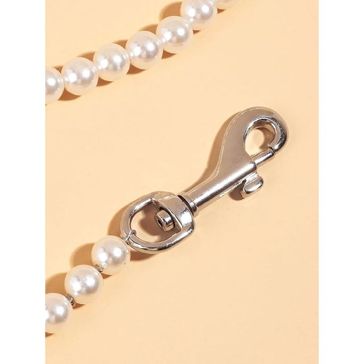 QWINEE Pearl Beaded Pet Leash Cat Dog Leash Elegant Puppy Leash Pet Leash with Lockable Hooks for Small Medium Dogs Cats Kitten White One Size