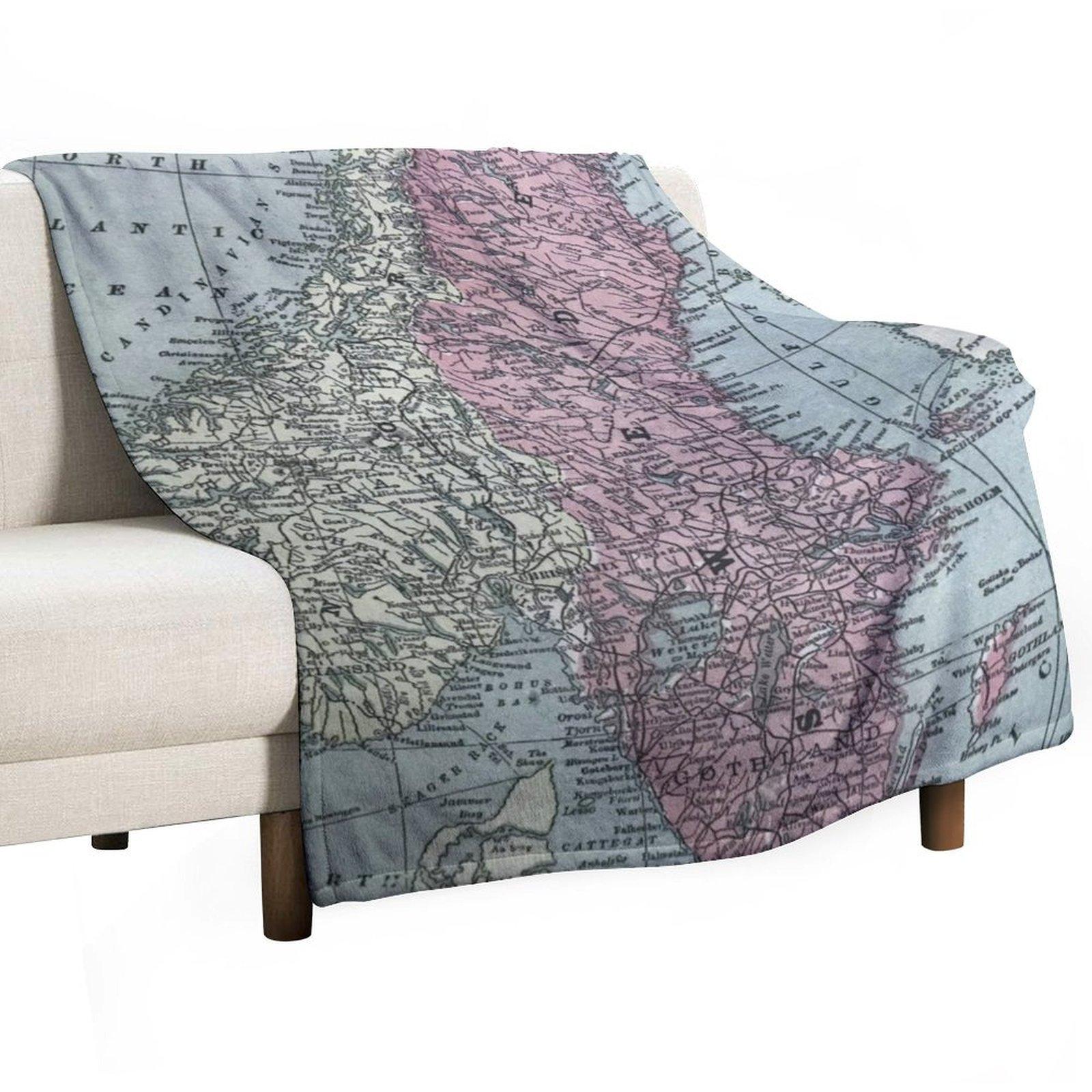 Norway and Sweden, vintage map Throw Blanket Winter beds Blankets For Baby Plush Beach Blankets 30x40in