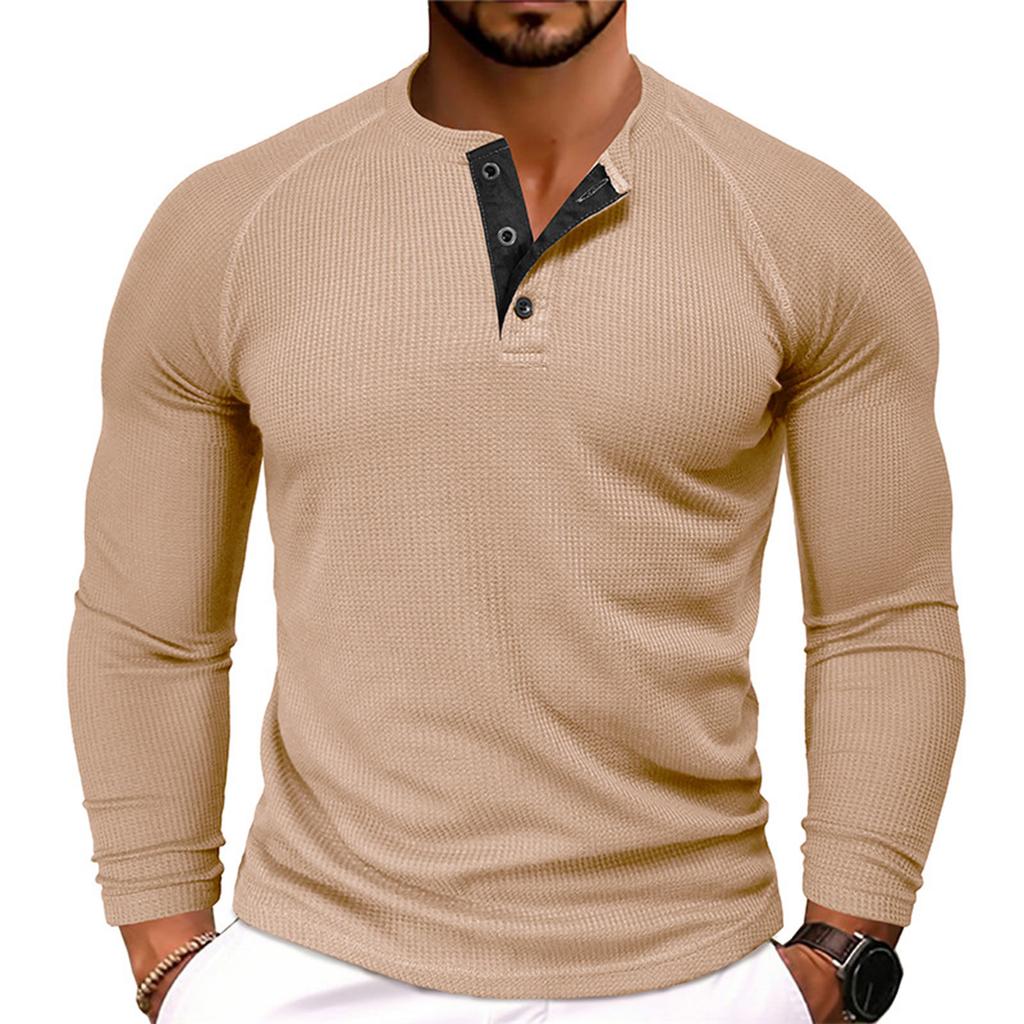 Men's Solid Color Round Neck Long Sleeve T-shirt Casual Sports Raglan Top