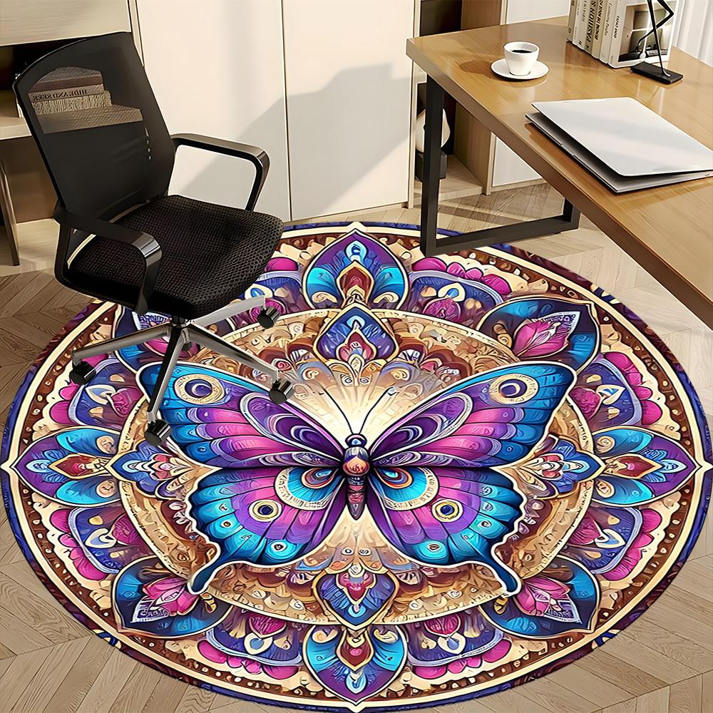 1pc Butterfly Mandala Artwork Chair Carpet for Office, Soft, Non-Slip Polyester Mat, Office, Living Room, Bedroom, Durable Polyester yy251207203